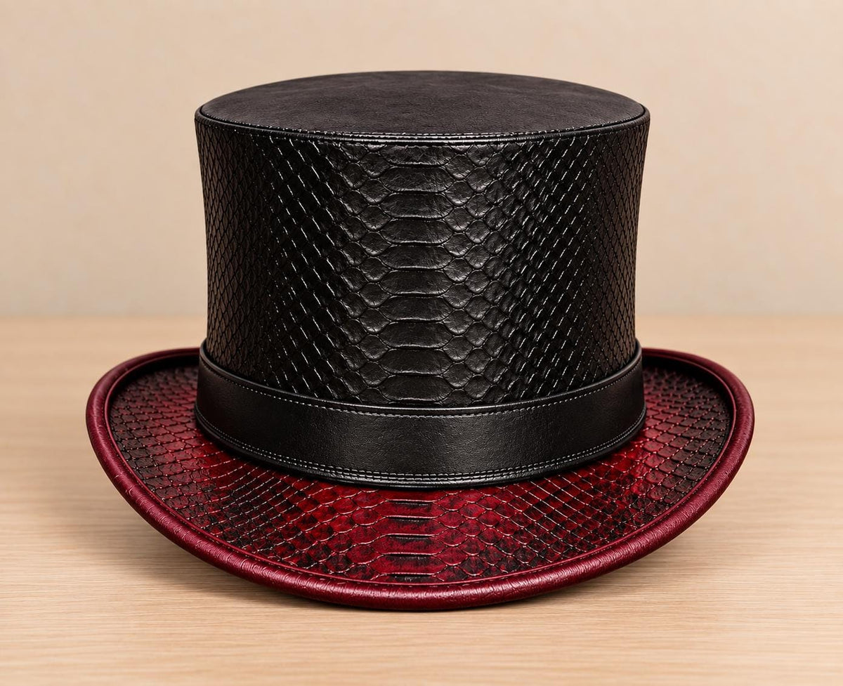 Black & Burgundy Leather Top Hat, Steampunk Victorian Gothic Cosplay Hat image 1