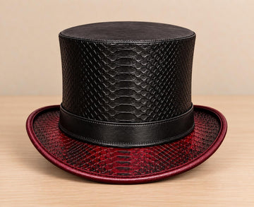 Black & Burgundy Leather Top Hat, Steampunk Victorian Gothic Cosplay Hat image 1