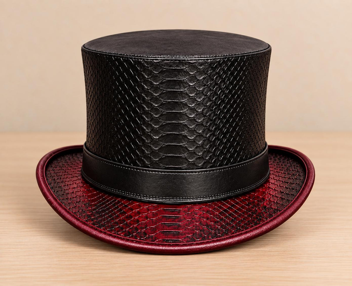 Black & Burgundy Leather Top Hat, Steampunk Victorian Gothic Cosplay Hat image 2